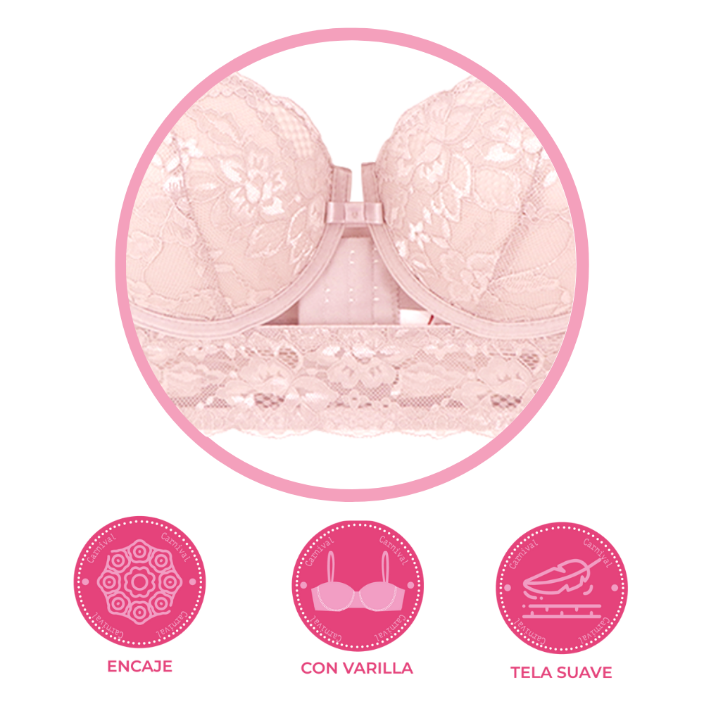 Brasier coordinable de peto largo con detalles de mesh rosa 23913 Lady Carnival Carnival
