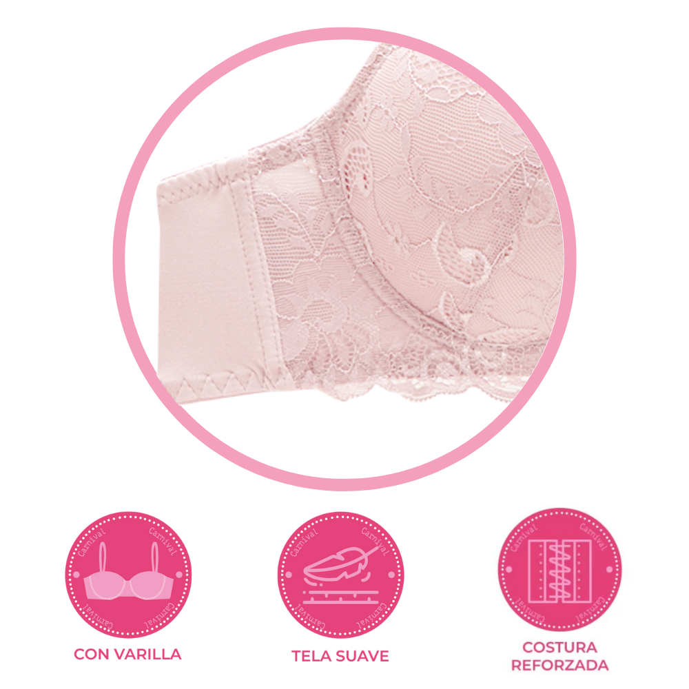 Brasier coordinable con encaje y varilla rosa 24384 Carnival Carnival