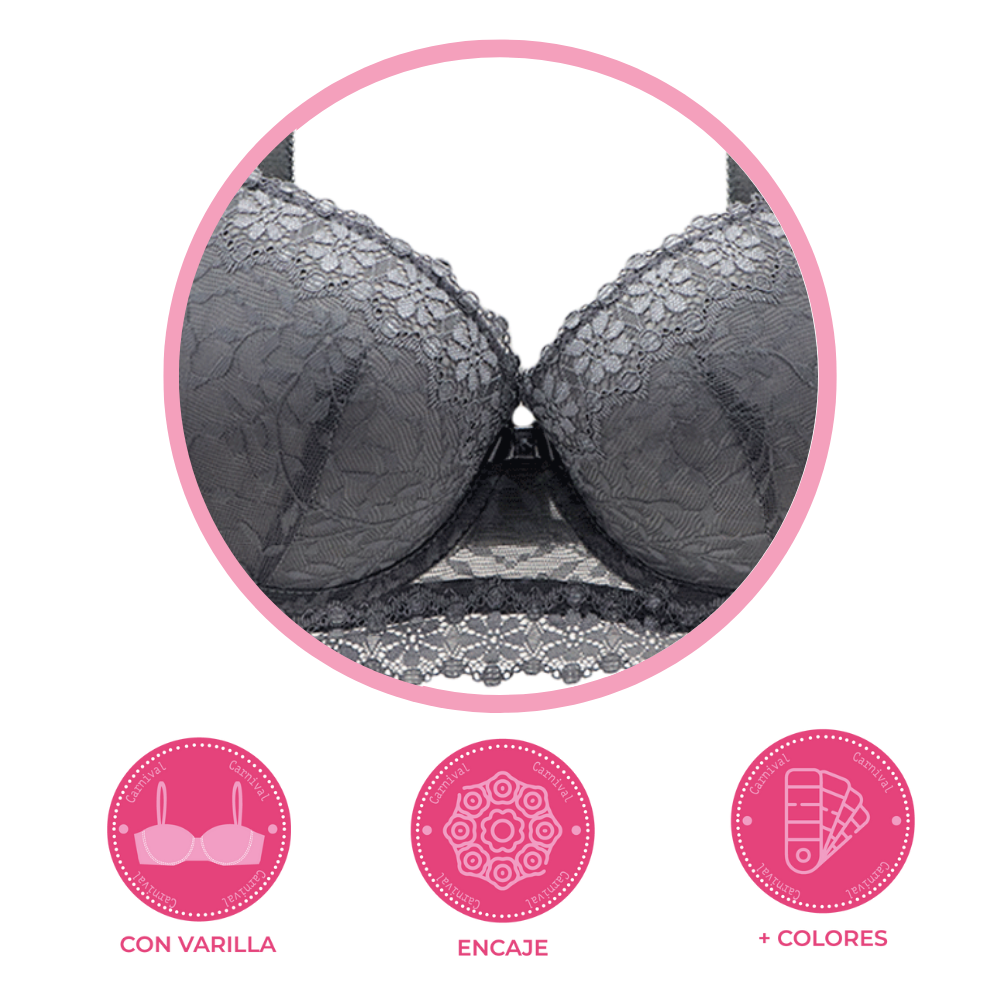 Brasier coordinable con varilla y encaje en tirantes gris 24406 Lady Carnival Carnival