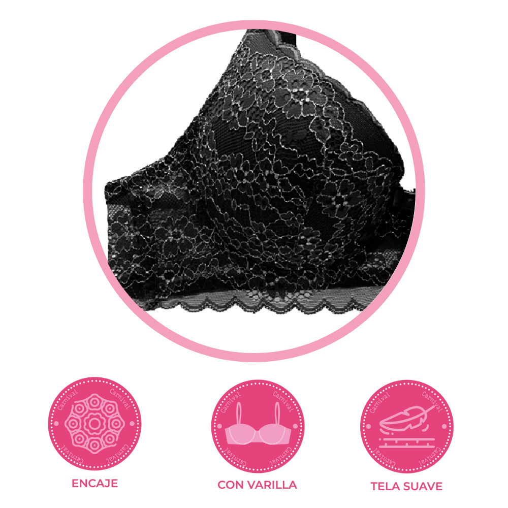 Brasier coordinable con copa preformada y encaje negro 24416 Lady Carnival Carnival