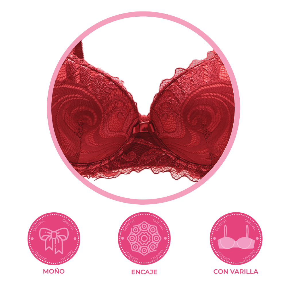 Brasier coordinable de copa preformada con encaje vino 24420 Lady Carnival