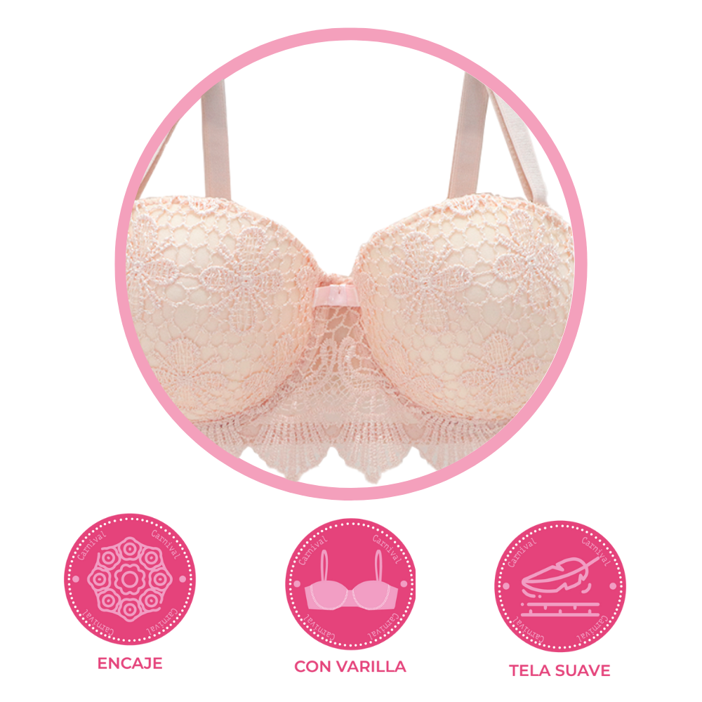 Brasier coordinable strapless con encaje rosa 24428 Lady Carnival