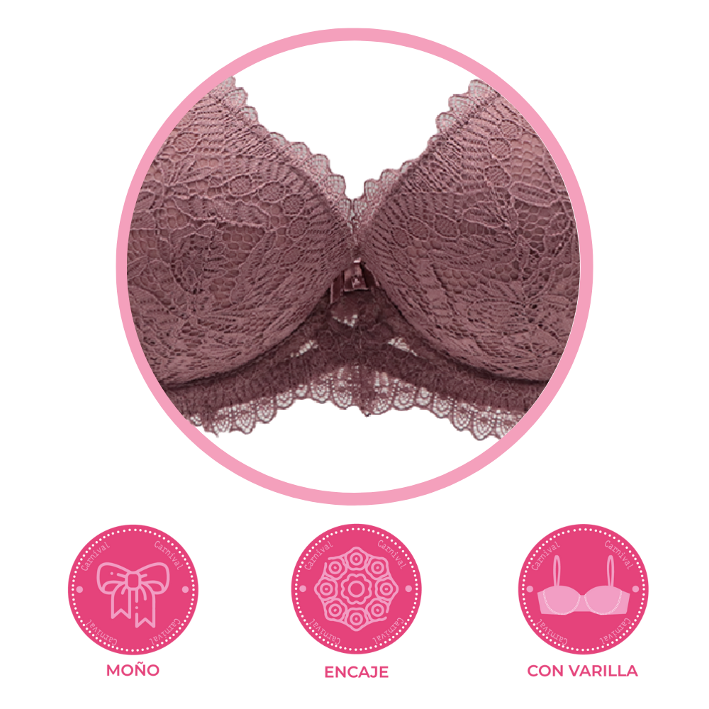 Brasier coordinable con varilla y encaje rosa 24431 Lady Carnival Carnival