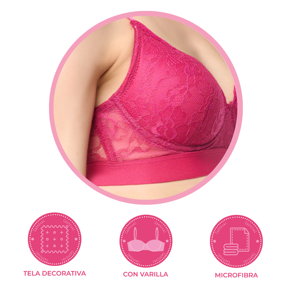 Brasier coordinable con varilla y detalles de encaje frambuesa 24659 Lady Carnival Carnival