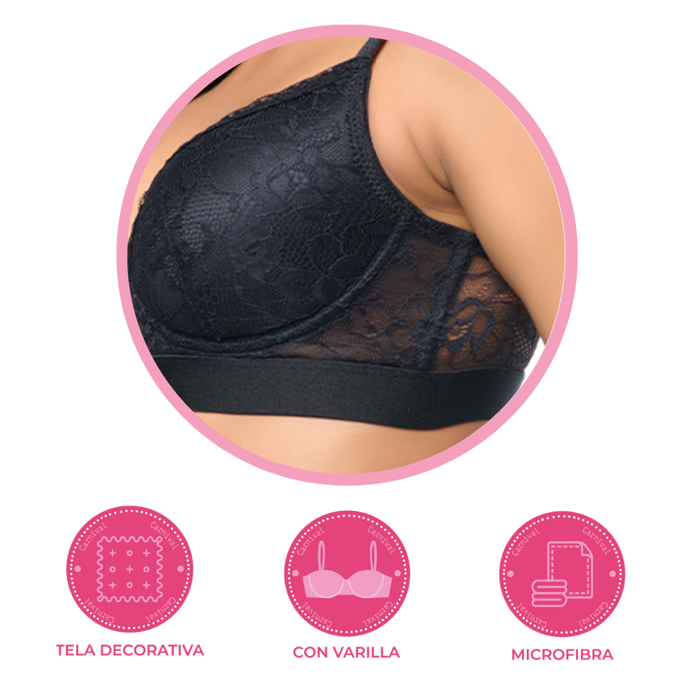 Brasier coordinable con varilla y detalles de encaje negro 24659 Lady Carnival Carnival