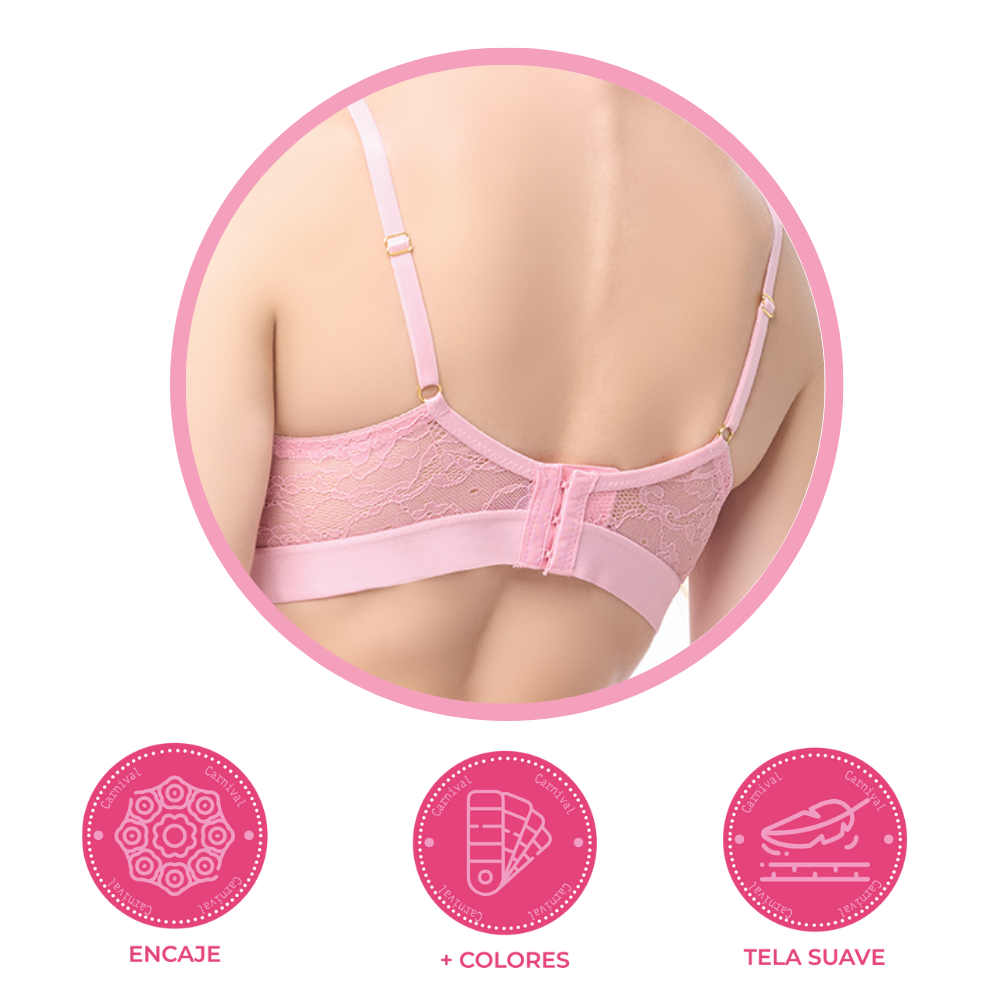 Brasier coordinable con varilla y detalles de encaje rosa 24659 Lady Carnival Carnival