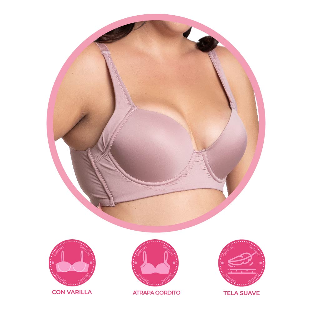 Brasier de talla extra con peto largo malva 24726 Carnival.