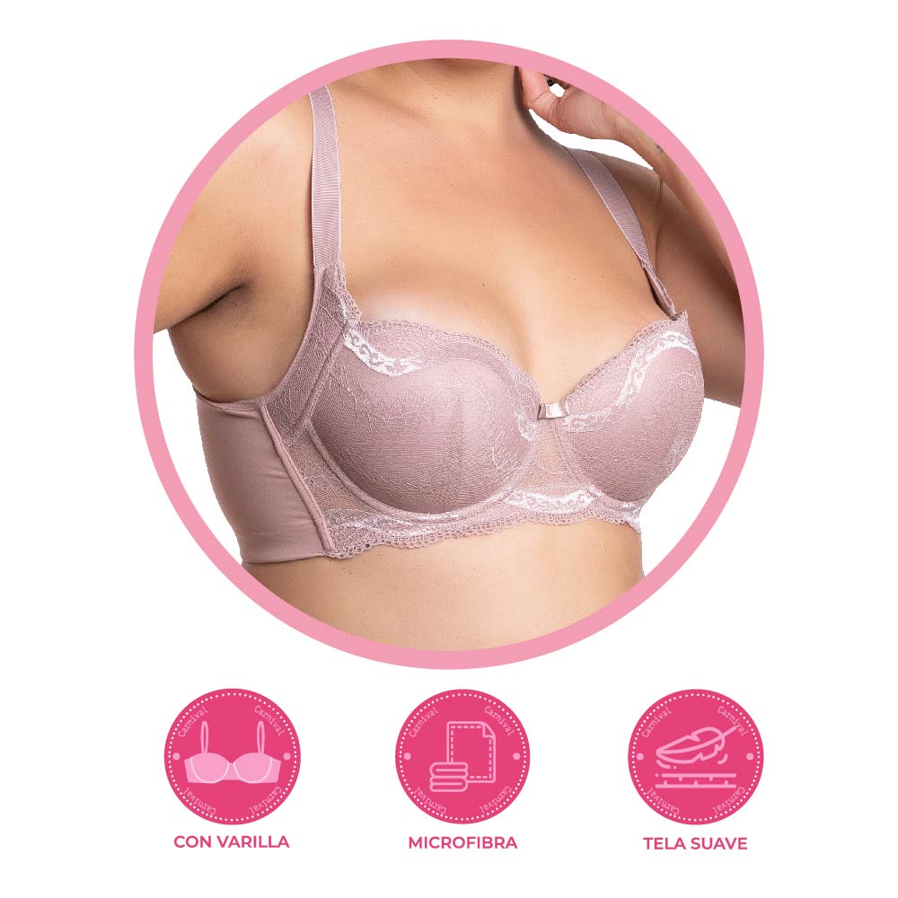 Brasier de talla extra con push up malva 24727 Carnival. Carnival