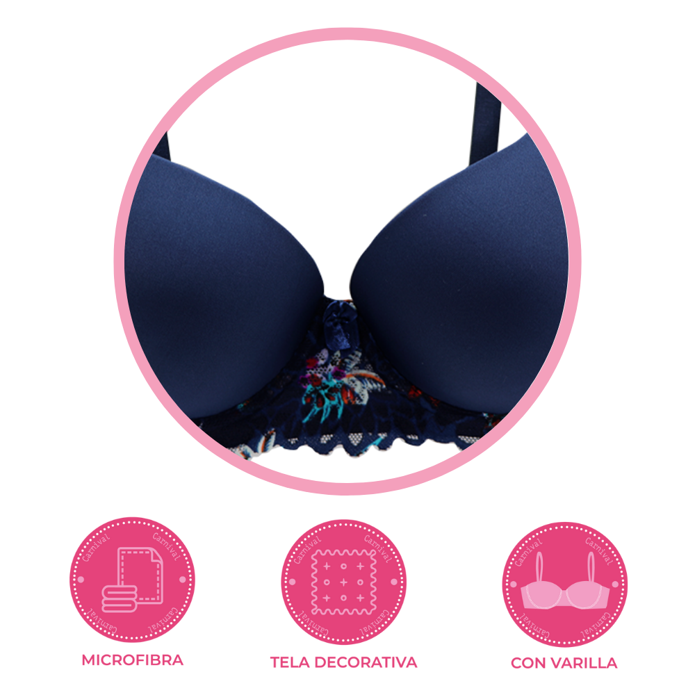 Brasier coordinable copa lisa y detalles de encaje multicolor 24782 Carnival