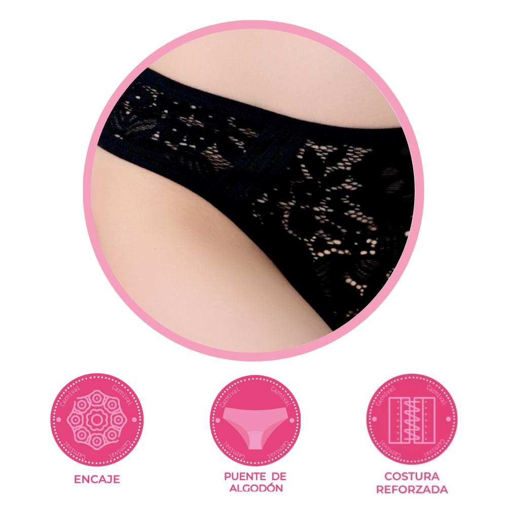 Tanga coordinable con detalles de encaje al frente negro 74177 Lady Carnival Carnival