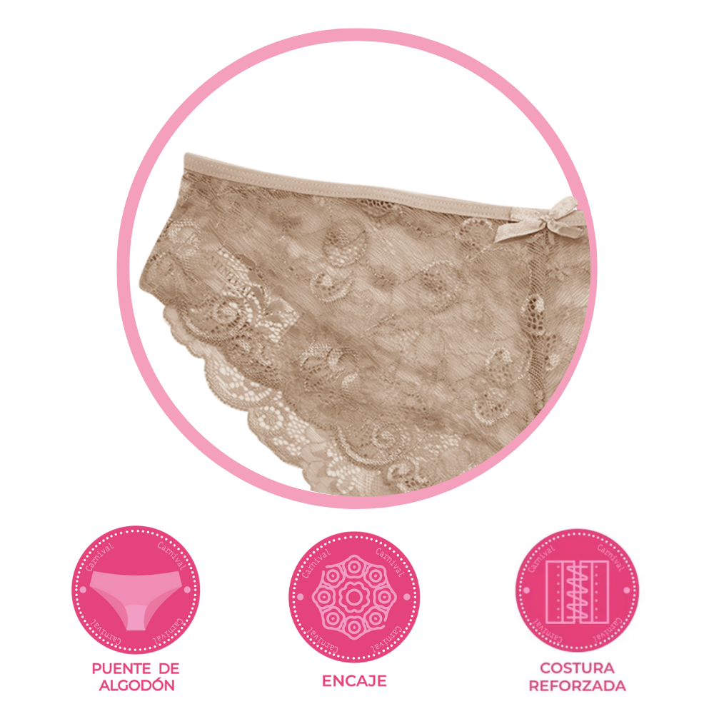 Panty coordinable cachetero con encaje y puente de algodón arena 74384 Carnival Carnival