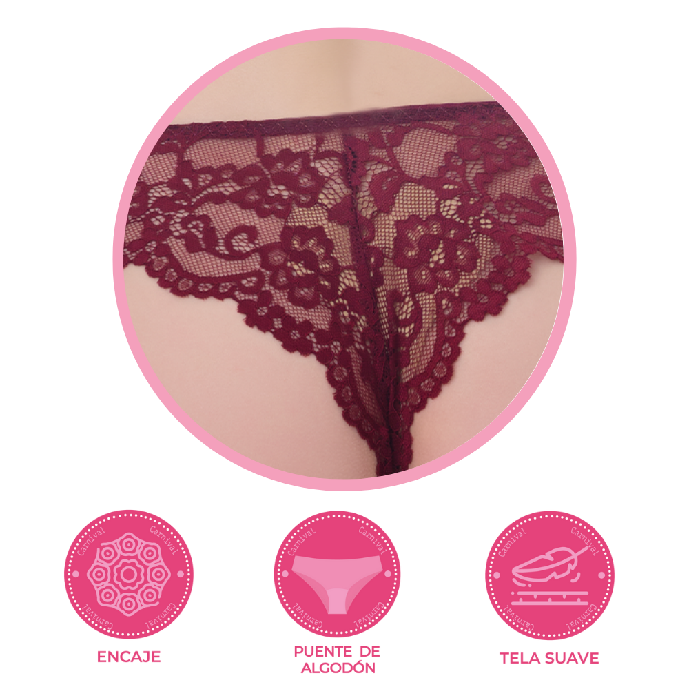 Tanga coordinable con detalles de encaje vino 74429 Lady Carnival Carnival