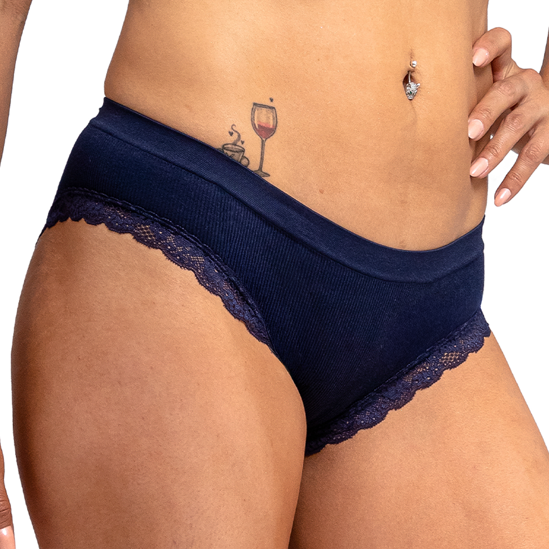 Panty azul acanalada con detalles de encaje 75119 Carnival