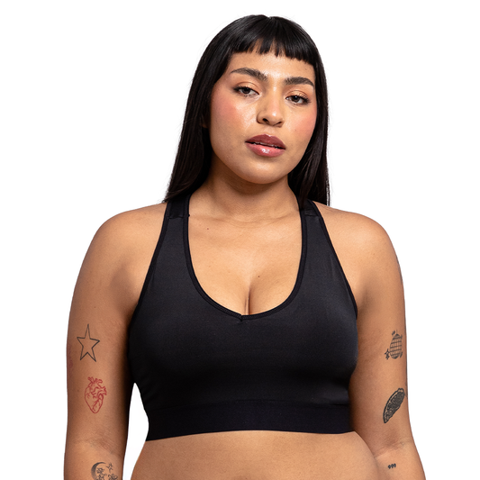 Top negro de espalda cruzada con pads removibles 25175F Fashion