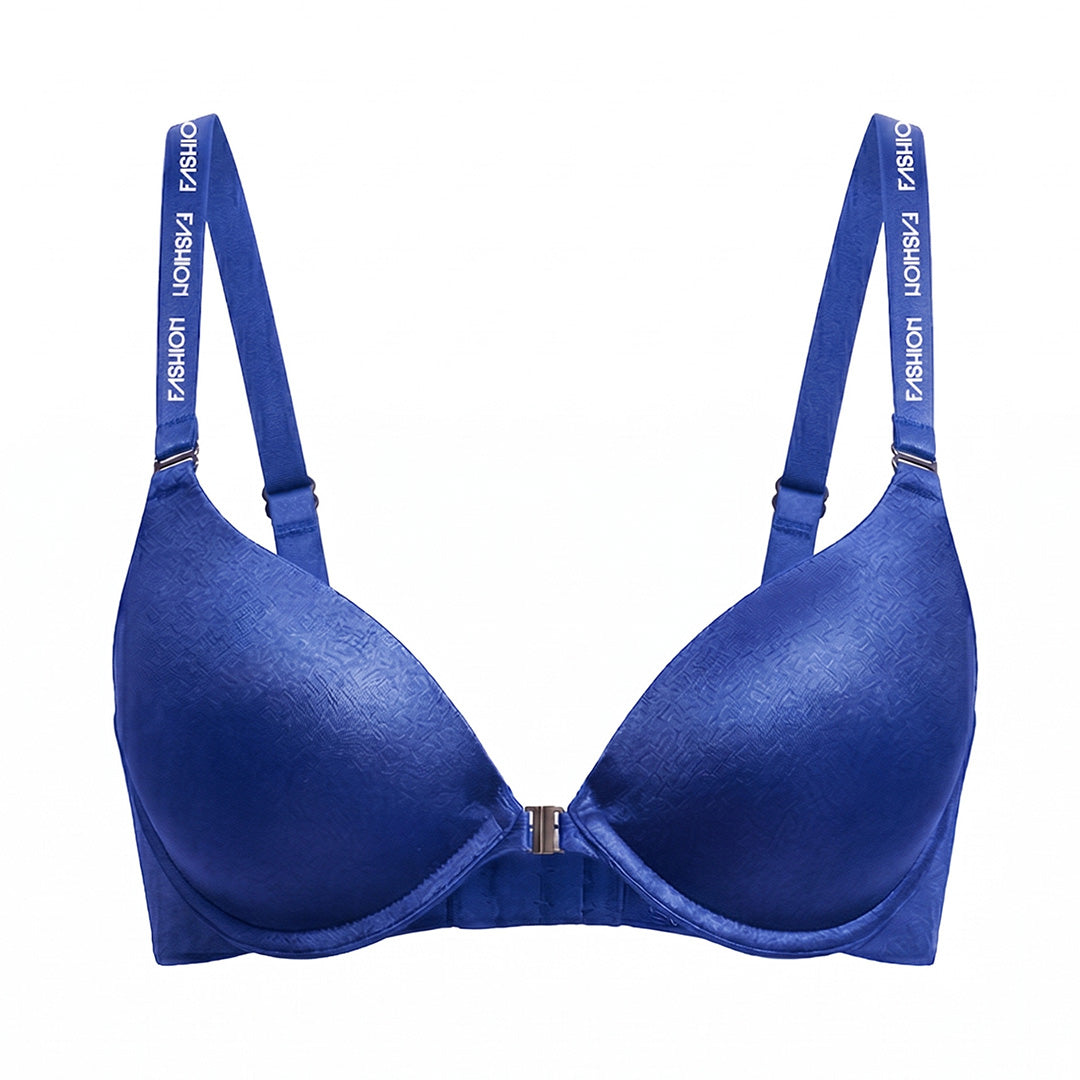 Brasier azul con varilla, broche al frente, ligero push up 25308F Fashion