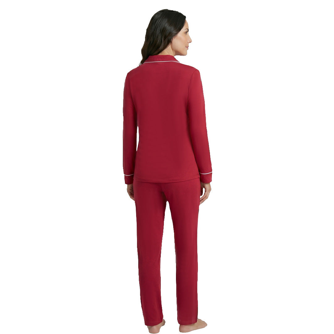 Pijama roja de manga larga con cuello clásico 3057PJ