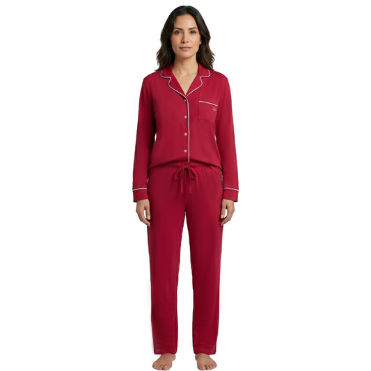 Pijama roja de manga larga con cuello clásico 3057PJ