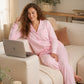 Pijama rosa de manga larga con cuello clásico 3057PJ