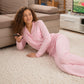 Pijama rosa de manga larga con cuello clásico 3057PJ