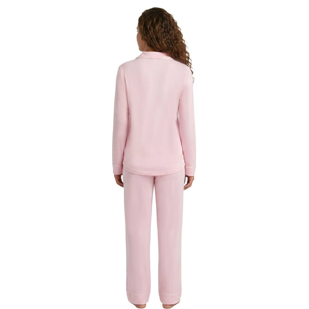 Pijama rosa de manga larga con cuello clásico 3057PJ