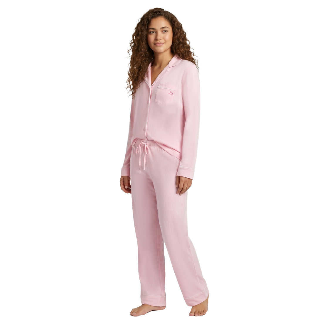Pijama rosa de manga larga con cuello clásico 3057PJ