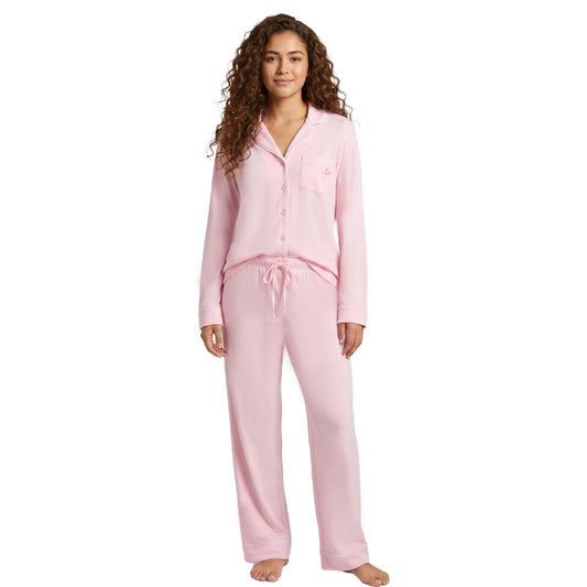 Pijama rosa de manga larga con cuello clásico 3057PJ