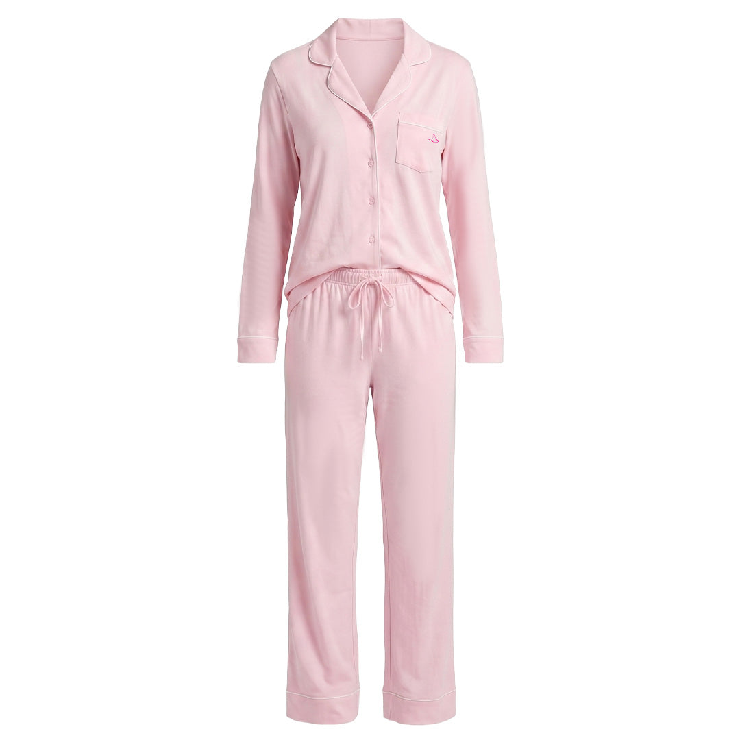 Pijama rosa de manga larga con cuello clásico 3057PJ
