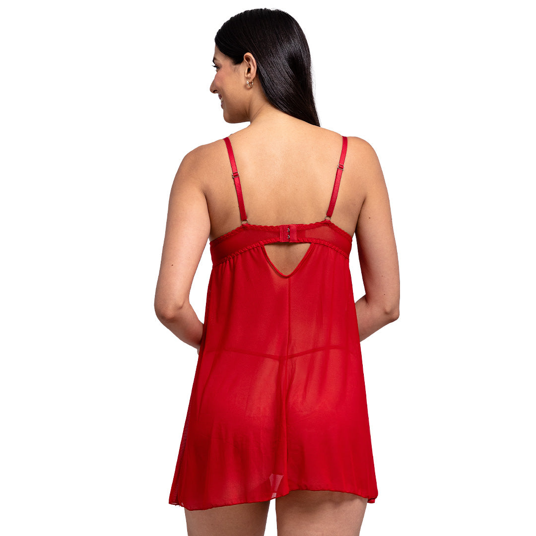 Baby doll rojo de mesh detalles en contraste 3118 Carnival