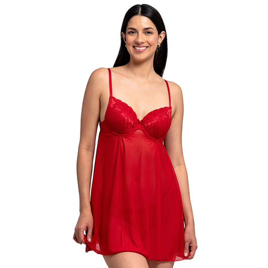 Baby doll rojo de mesh detalles en contraste 3118 Carnival