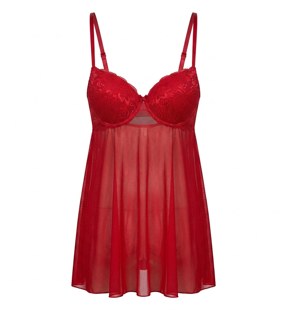 Baby doll rojo de mesh detalles en contraste 3118 Carnival
