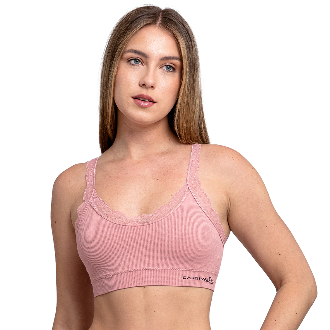 Top rosa seamless con detalles de encaje  5363 Carnival