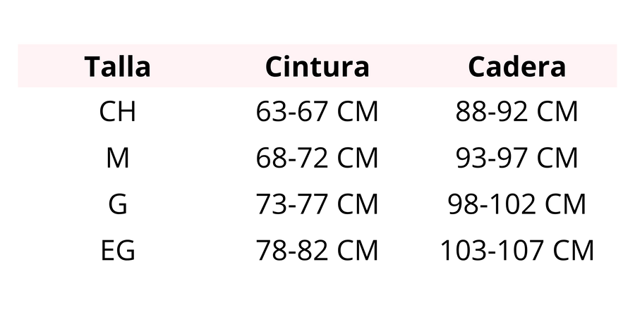 Tabla de medidas completa - Guía de tallas teens con medidas de busto, cintura y cadera