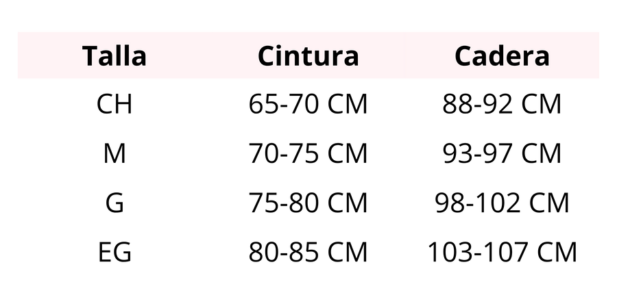 Tabla de medidas completa - Guía de tallas teens con medidas de busto, cintura y cadera