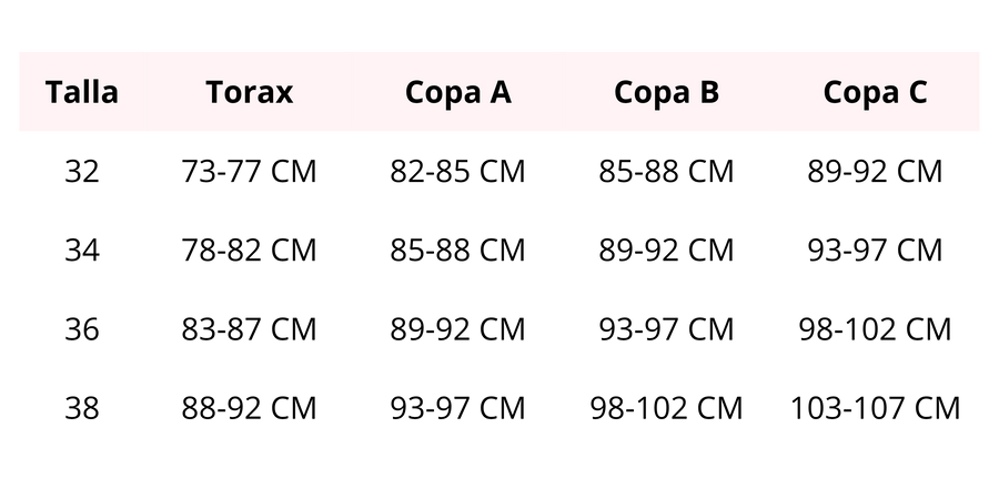 Tabla de medidas completa - Guía de tallas teens con medidas de busto, cintura y cadera