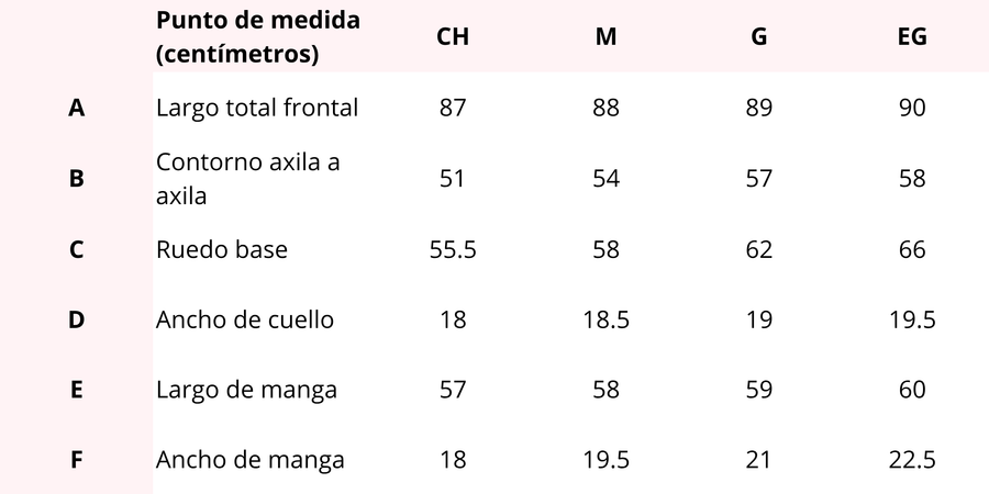 Tabla de medidas completa - Guía de tallas teens con medidas de busto, cintura y cadera
