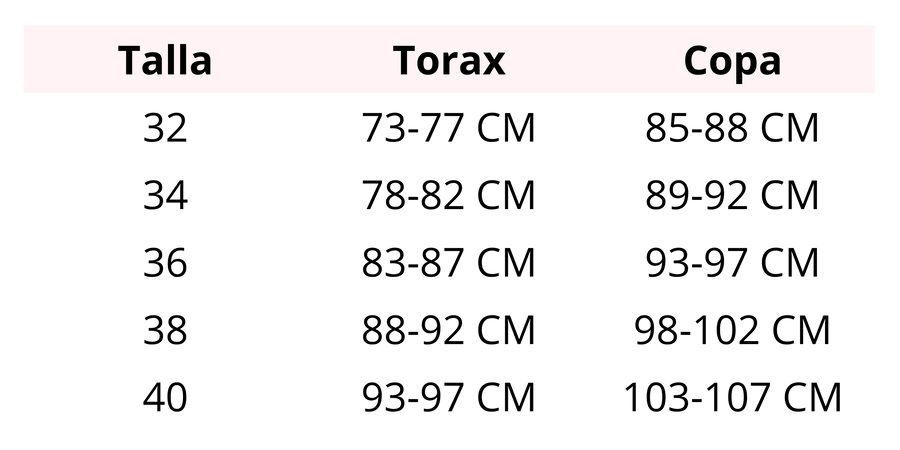 Tabla de medidas completa - Guía de tallas teens con medidas de busto, cintura y cadera
