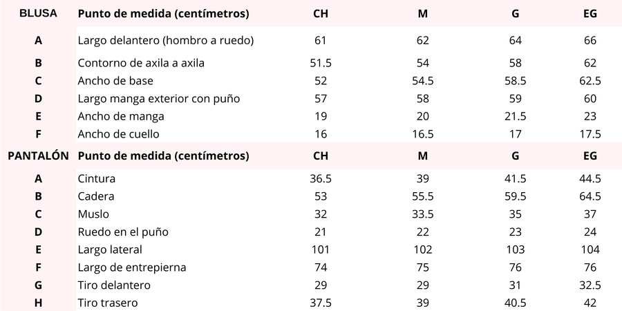 Tabla de medidas completa - Guía de tallas teens con medidas de busto, cintura y cadera