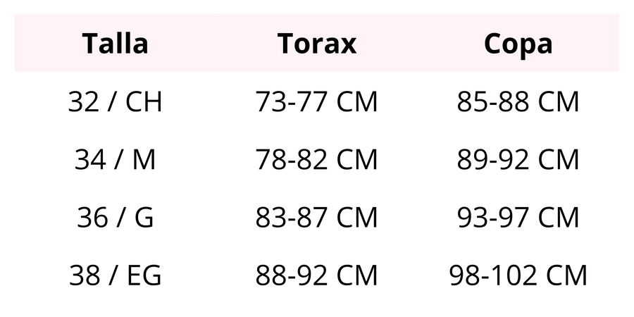 Tabla de medidas completa - Guía de tallas teens con medidas de busto, cintura y cadera