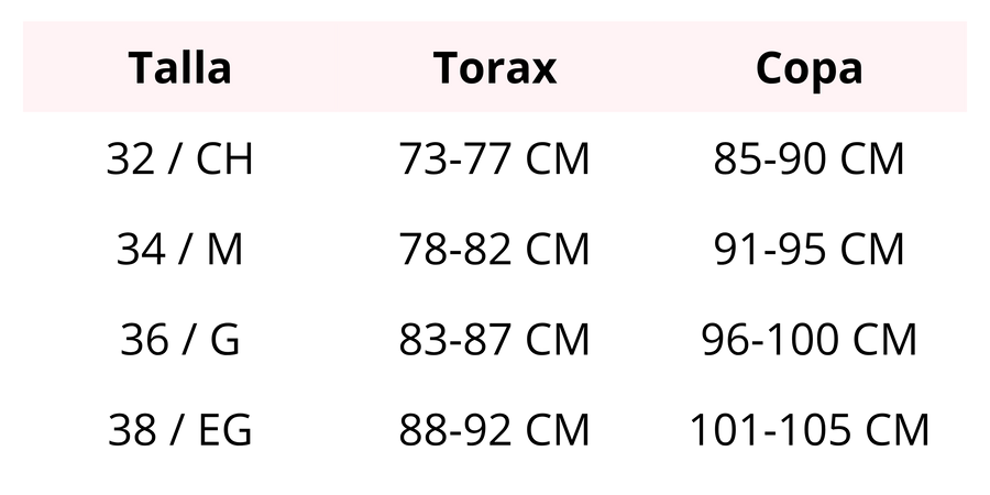 Tabla de medidas completa - Guía de tallas teens con medidas de busto, cintura y cadera